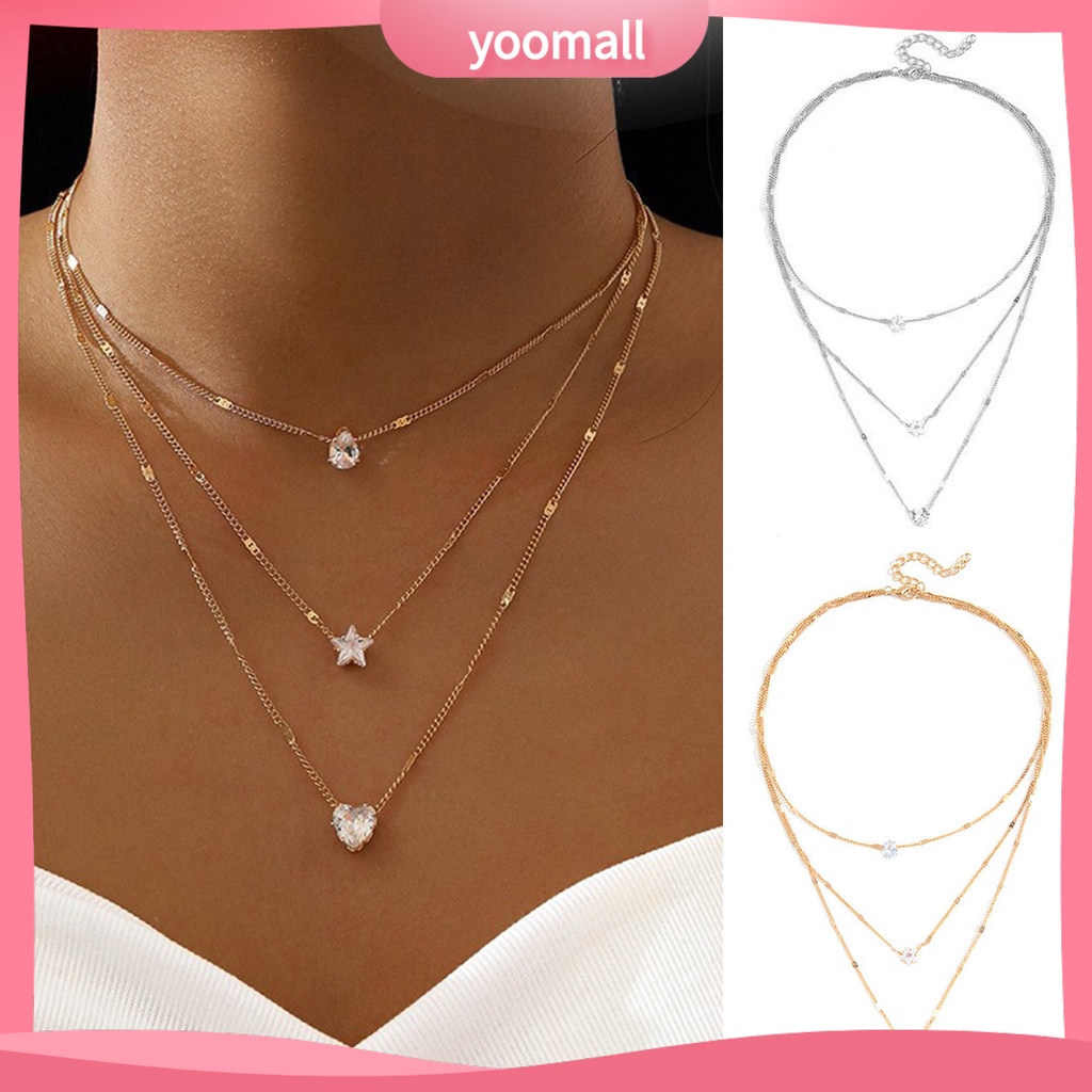 Vòng cổ Nhiều Tầng Mặt Trái Tim / Ngôi Sao Đính Đá Lấp Lánh Thời Trang Cho Nữ