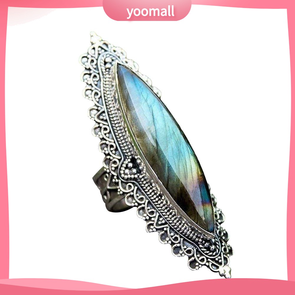 [YM] Nhẫn Khảm Đá Labradorite Giả Cổ Điển Làm Quà Tặng Trang Sức Cho Nữ