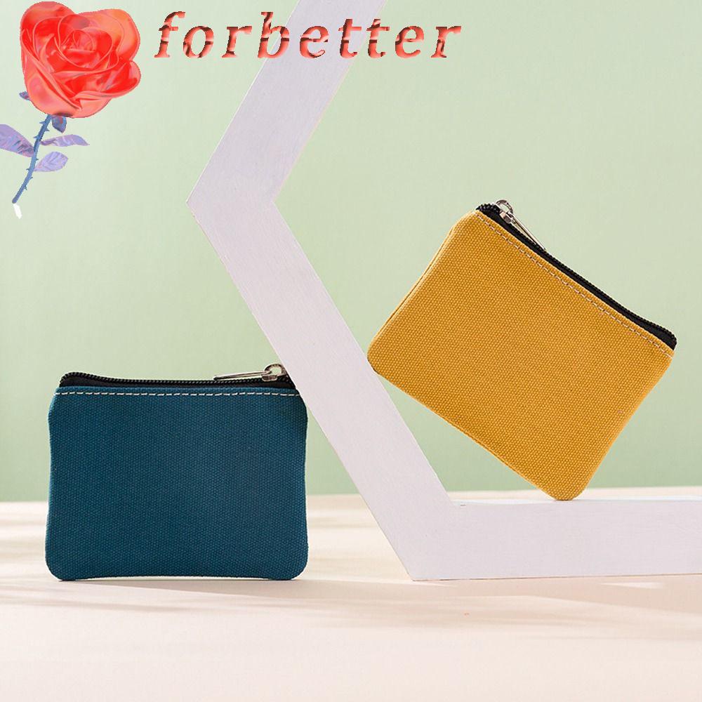 FORBETTER Ví Đựng Tiền Xu / Thẻ Xe Buýt Mini Bằng Vải Canvas Màu Trơn Phối Khóa Kéo Kiểu Hàn Quốc Giá Đỡ