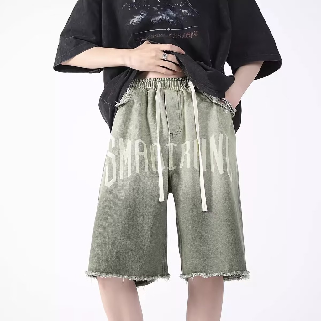 Quần Short Denim Màu Gradient Dáng Rộng Phong Cách Đường Phố Mỹ Thời Trang Mùa Hè Hàng Mới Dành Cho Nam