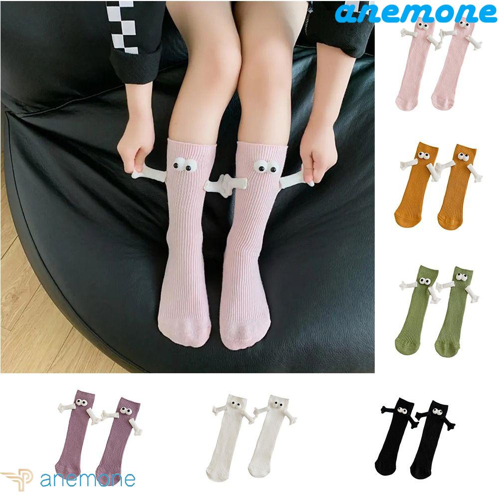 ANEMONE Vớ Cotton Cổ Cao In Hình Hoạt Hình 3D Có Giác Hút Nam Châm Màu Trơn Sáng Tạo Cho Trẻ Em