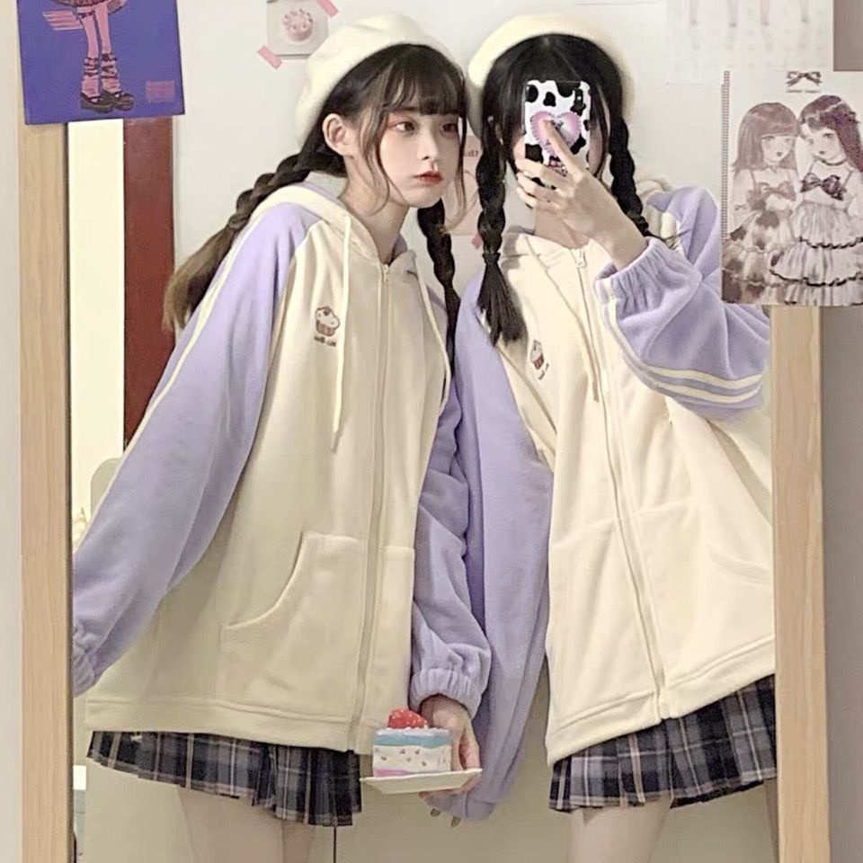Áo Khoác Tay Dài Dáng Rộng Màu Tím Dễ Thương Phong Cách Hàn Quốc Cho Nữ