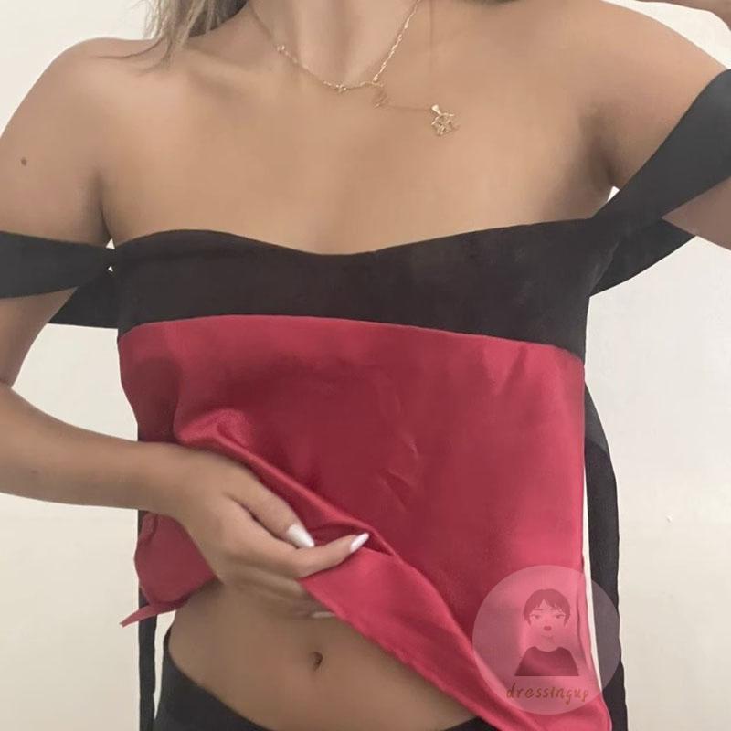 Áo Tank Top Không Tay Hở Lưng Cắt Thấp Màu Tương Phản Dành Cho Nữ