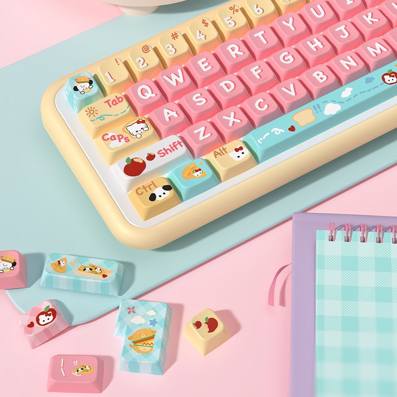 SANRIO Bộ 138 / 158 Nút Bàn Phím Cơ In Hình Hello Kitty Màu Hồng Dễ Thương