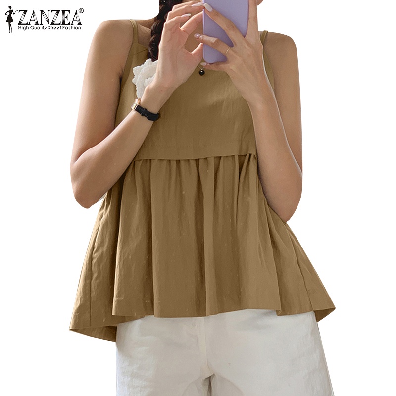 Zanzea Áo Peplum Hai Dây Xếp Ly Thời Trang Mùa Hè Cho Nữ