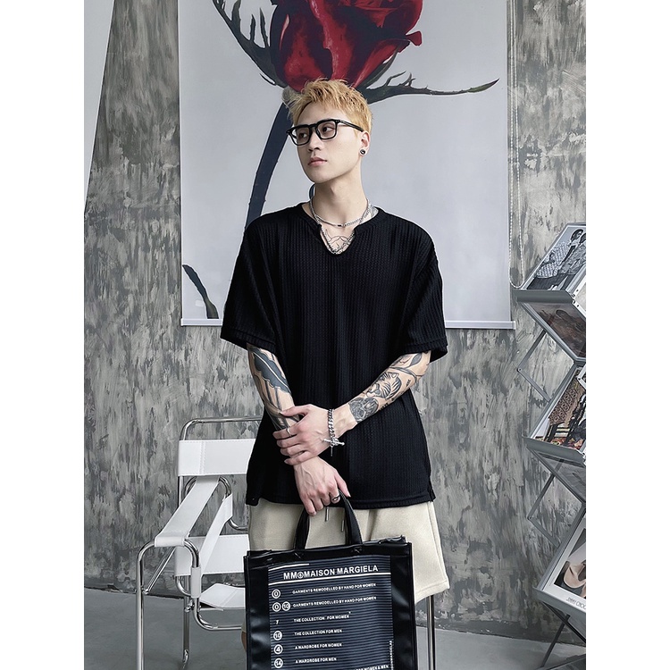 Áo Thun Tay Ngắn Cổ Chữ V Phong Cách Đường Phố Hàn Quốc Cho Nam