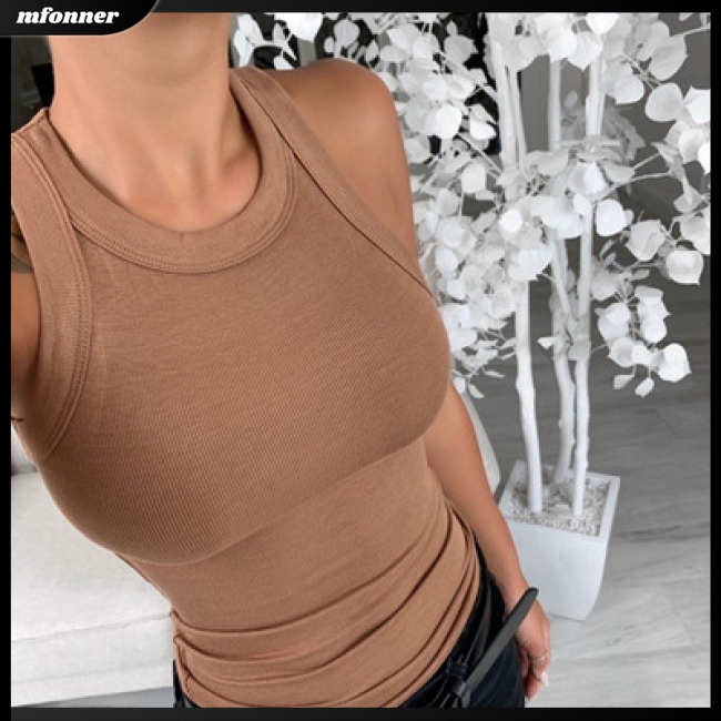Áo Tank Top Không Tay Cổ Tròn Màu Trơn Thiết Kế Dày Dặn Thời Trang Dành Cho Nữ