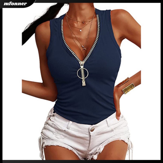 Áo Sát Nách Có Khóa Kéo Màu Sắc Đơn Giản Thoáng Khí Quyến Rũ Cho Nữ