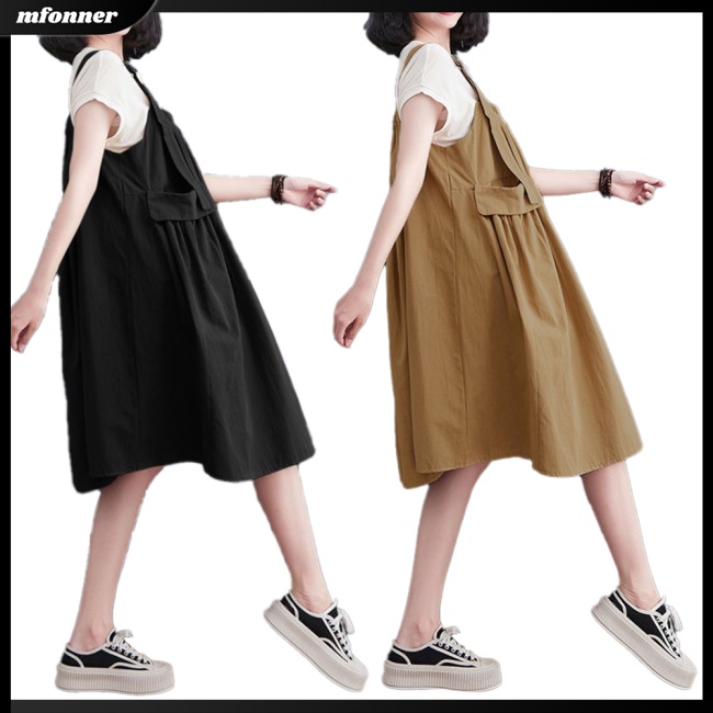 Đầm Xòe Mini Hai Dây Màu Trơn Có Túi Điều Chỉnh Được Thời Trang Mùa Hè Cho Nữ