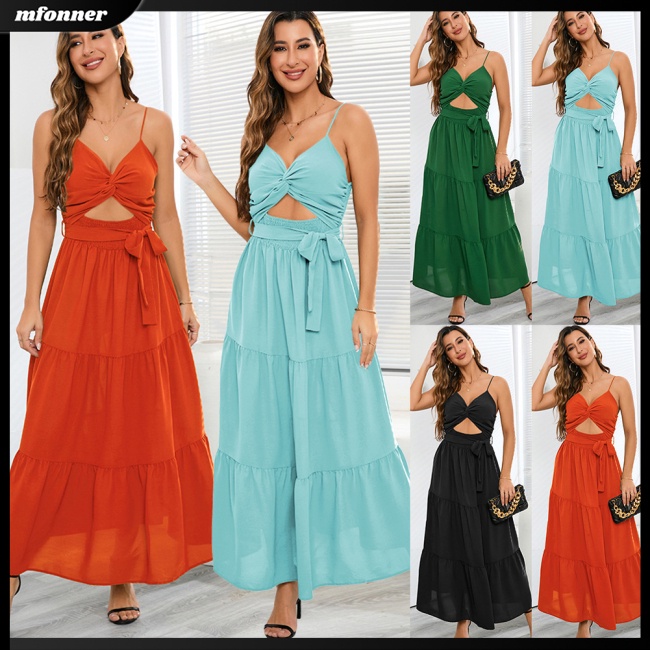 Đầm Dài Không Tay Cổ Chữ V Hở Lưng Màu Sắc Đơn Giản Thanh Lịch Dành Cho Nữ