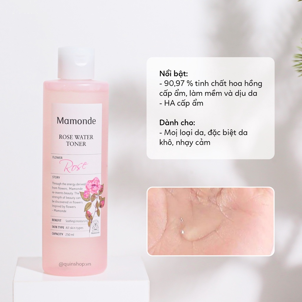 Nước hoa hồng Mamonde Rose Water Toner 250ml cấp ẩm, kiềm dầu, làm mịn và phục hồi da