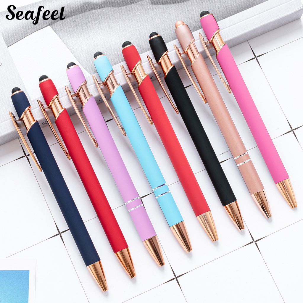 Set 12 Bút Bi Thiết Kế Dạng Nhấn Bằng Kim Loại Độc Đáo