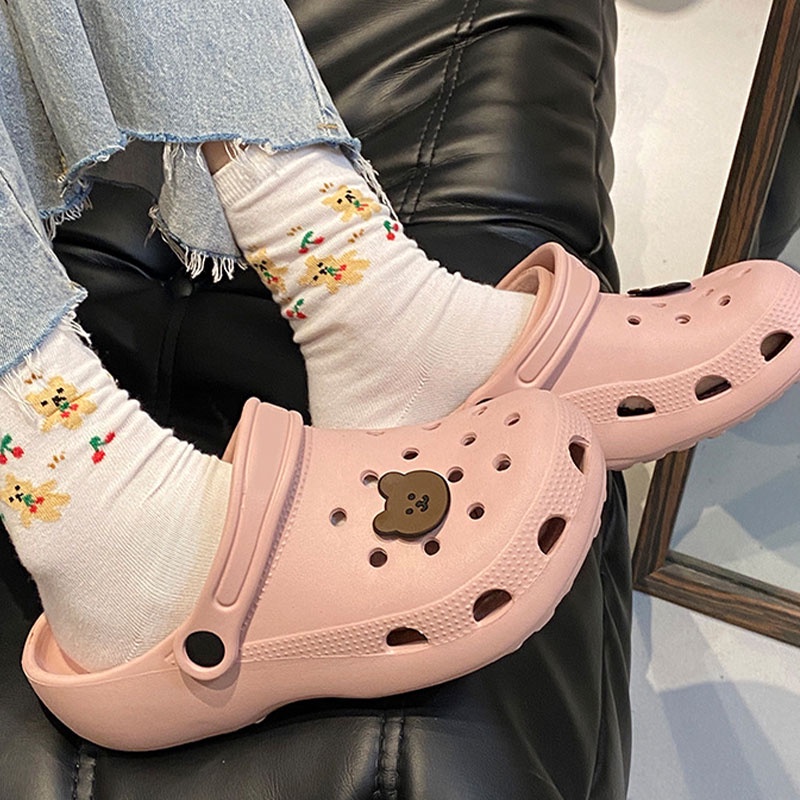 One more shoes⭐Dép Bít Mũi Đế Dày Chống Trượt Thời Trang Mùa Hè Hàn Quốc Cho Nữ