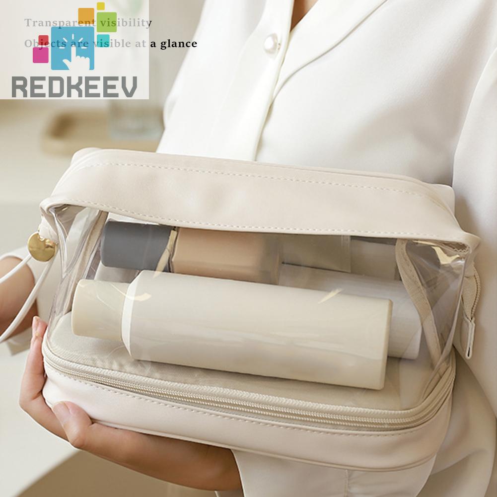 Túi Đựng Mỹ Phẩm Da PU Hai Lớp Đa Năng Có Khóa Kéo Cho Nữ