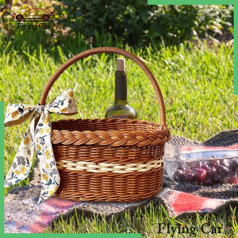 Giỏ Đan Tay Có Tay Cầm Dùng Đựng Trứng / Trái Cây Khi Đi Cắm Trại