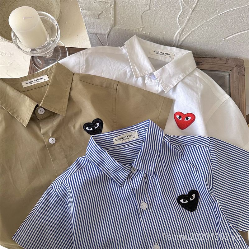Áo Sơ Mi Cotton Ngắn Tay Họa Tiết Kẻ Sọc Phong Cách Hàn Quốc Mới 2023 Cho Bé Trai