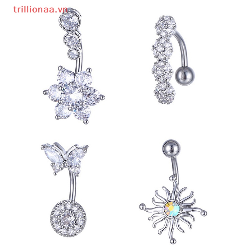 Khuyên RốN HìNh Tim ĐíNh Đá BằNg ThéP Không Gỉ