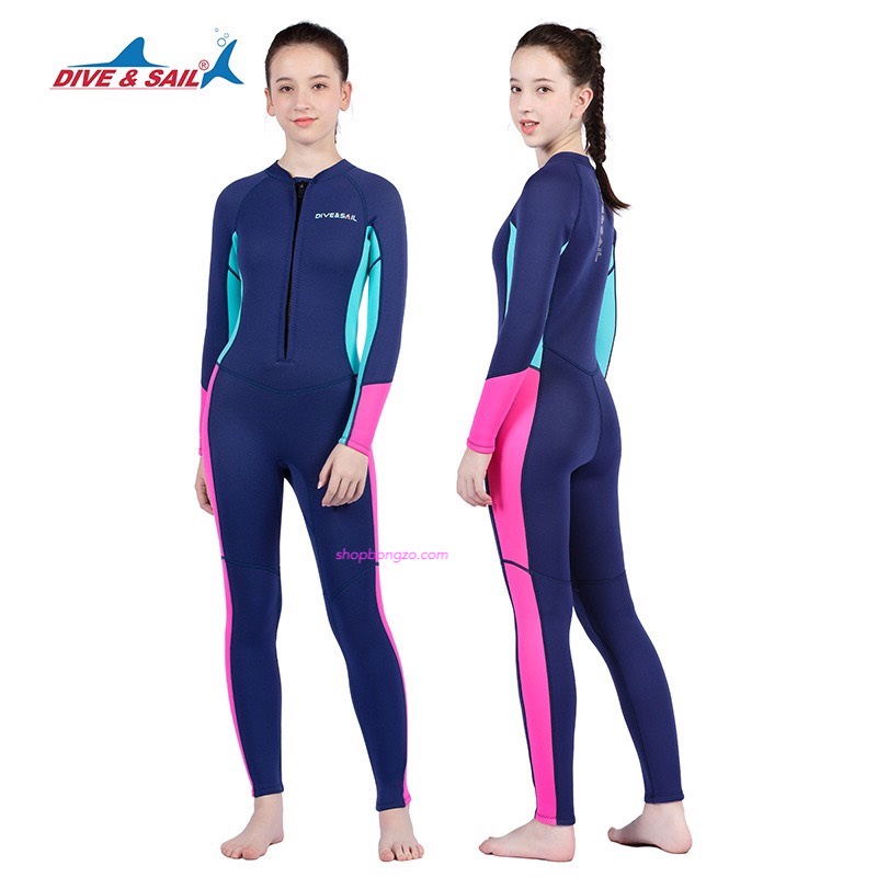 [Có sẵn] Bộ bơi giữ nhiệt bé gái, full dài, than hồng, vải dày 2.5mm, DS M163006Y/2