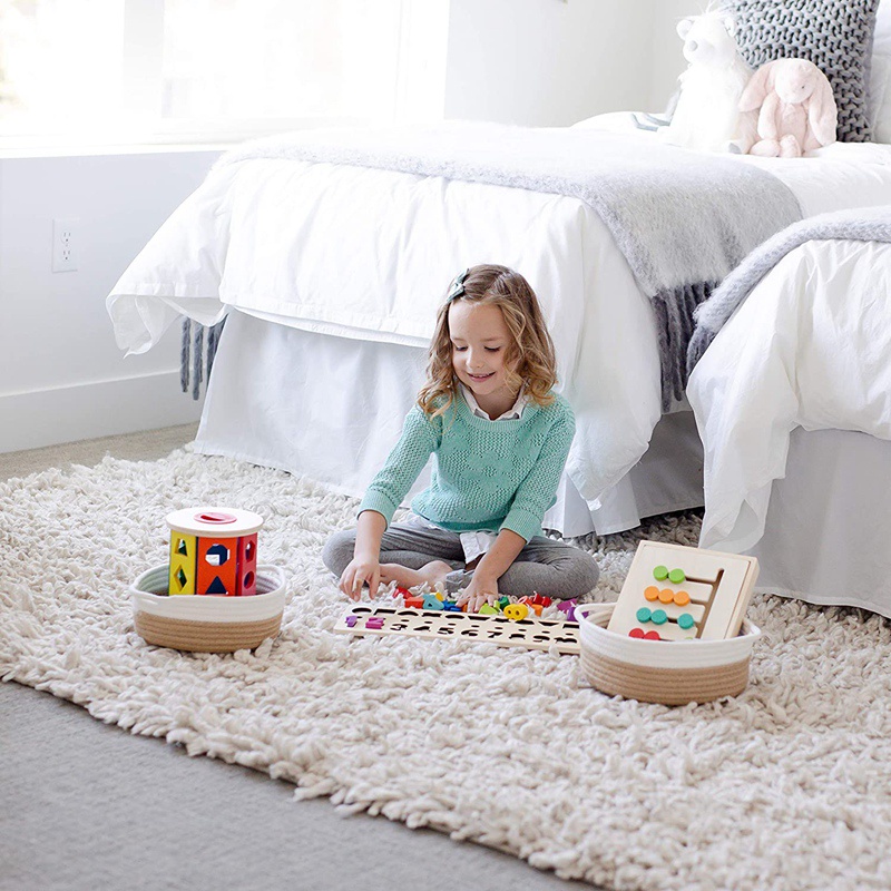 Set 5 Giỏ Tròn 100% Cotton Tự Nhiên Đựng Đồ Chơi Cho Bé