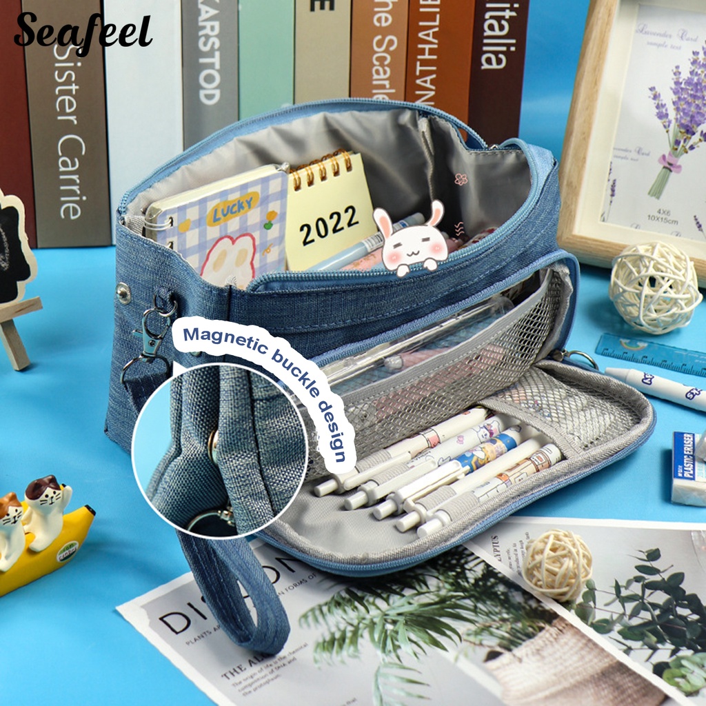Túi Đựng Bút / Đồ Trang Điểm Cỡ Lớn Có Khóa Kéo Bằng Kim Loại Cho Học Sinh