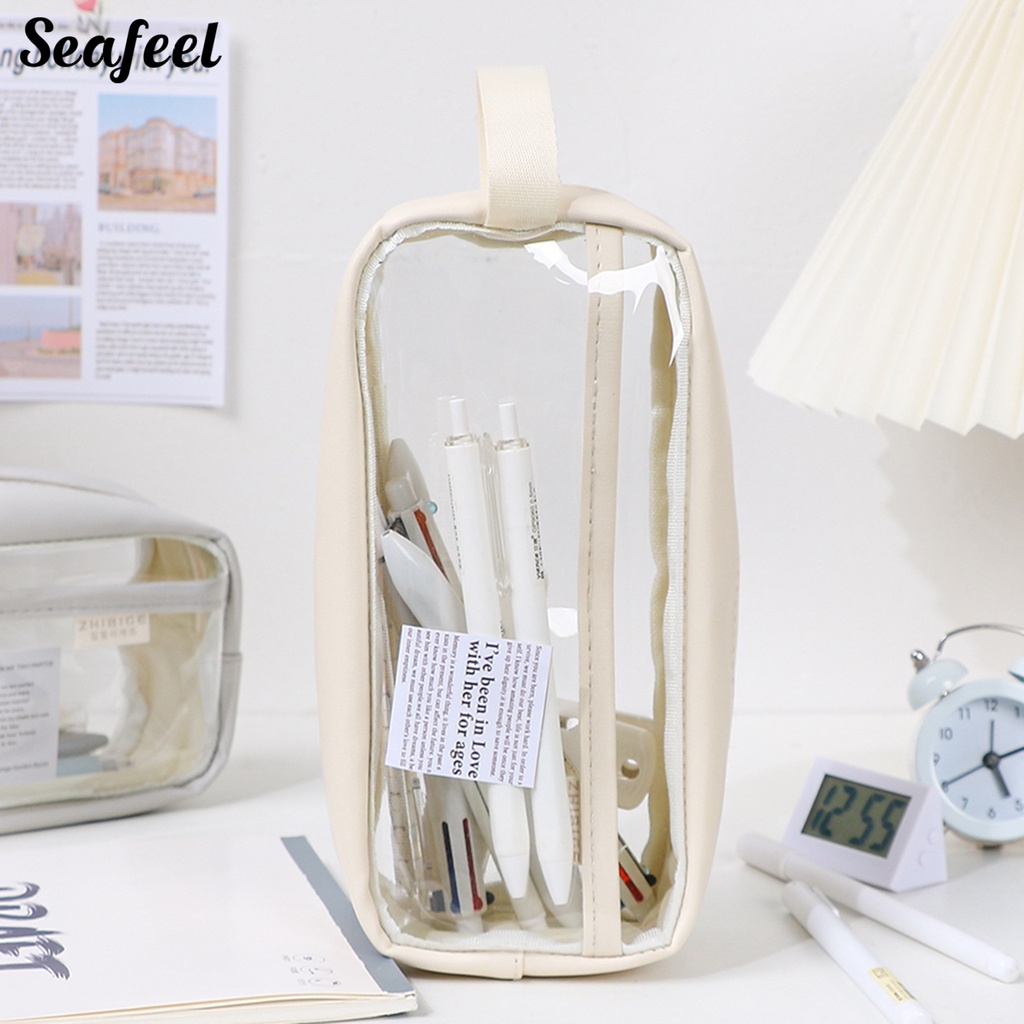 Túi Đựng Bút Trong Suốt Sức Chứa Lớn Có Tay Cầm Tiện Dụng Cho Học Sinh