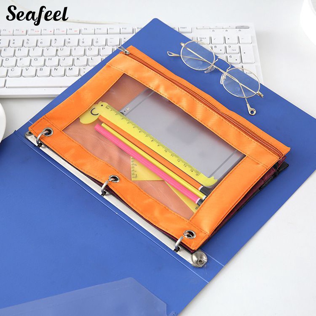 Túi Đựng Bút 3 Lỗ Bằng Vải Oxford Trong Suốt Có Khóa Kéo Tiện Dụng