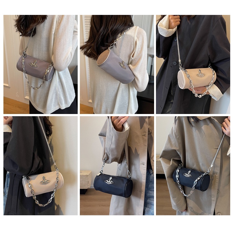 Túi Đeo Vai Vải Oxford Phối Dây Xích Kim Loại Thời Trang Cho Nữ