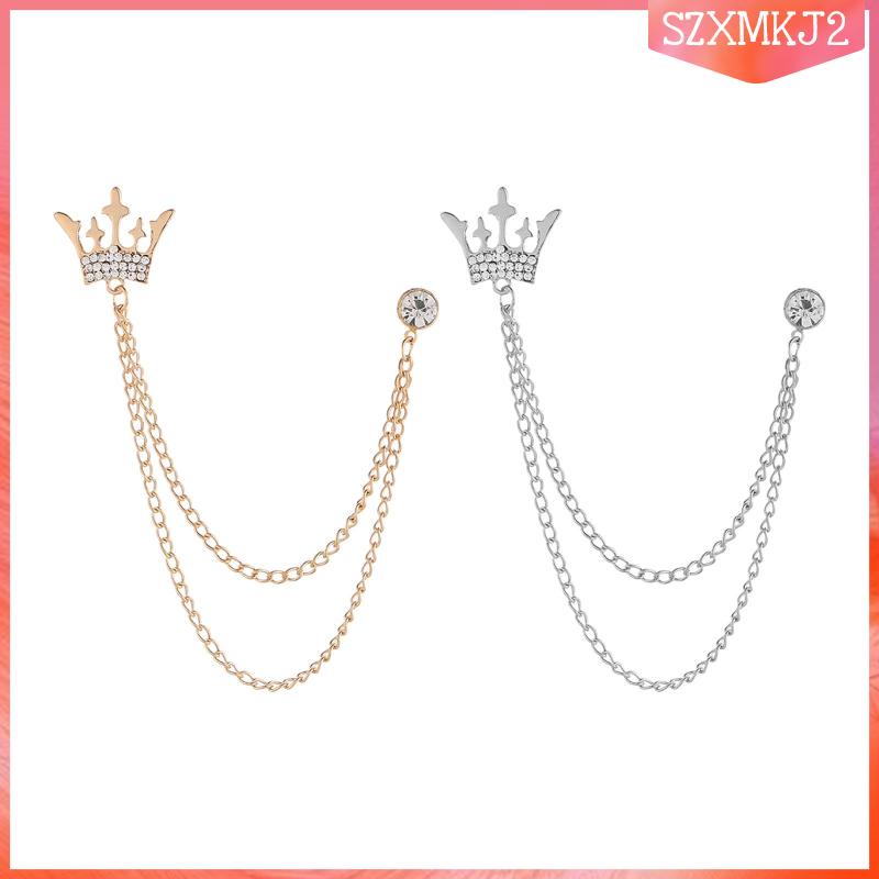 Ghim Cài Cà Vạt / Khăn Choàng / Mũ Hình Vương Miện Bằng Kim Loại Phối Dây Xích Tua Rua Siêu Bền Cho Nam