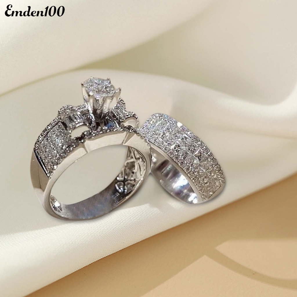 Bộ 2 Nhẫn Cặp Đính Đá Thời Trang Bằng Hợp Kim