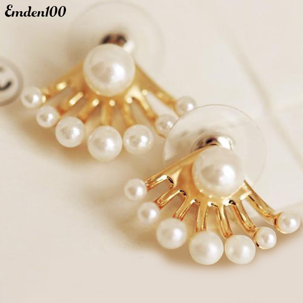 1 Đôi Bông Tai Hai Mặt Đính Ngọc Trai Nhân Tạo Thời Trang