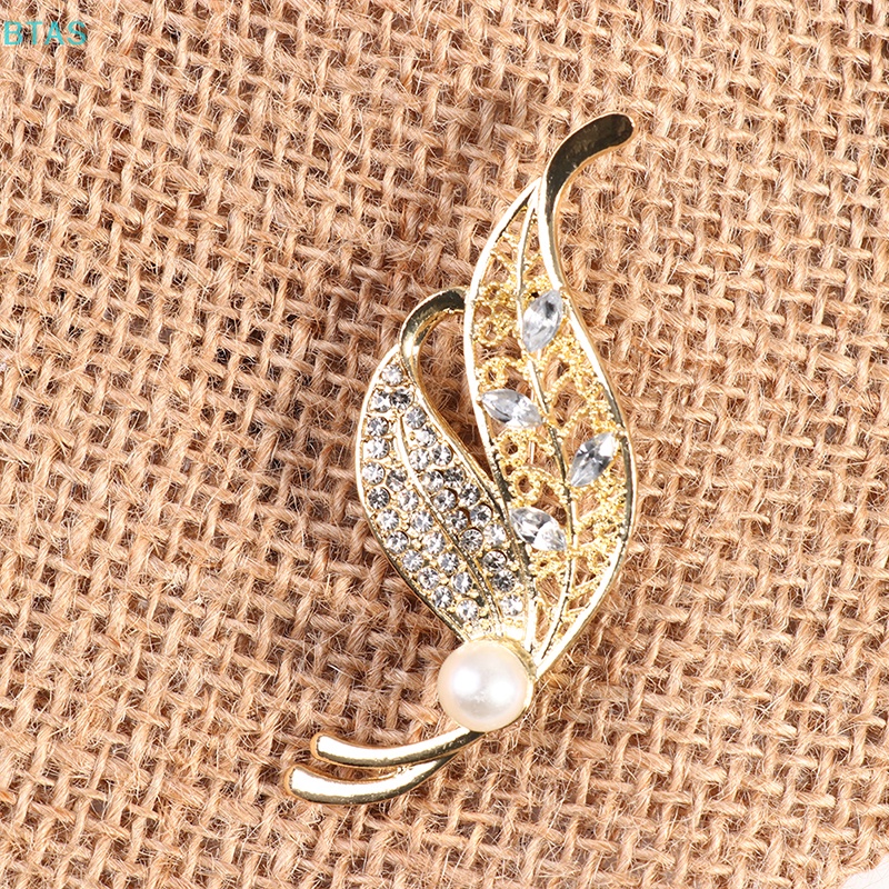 Ghim Cài Áo Hình Lá Đính Đá Thanh Lịch Cho Nữ