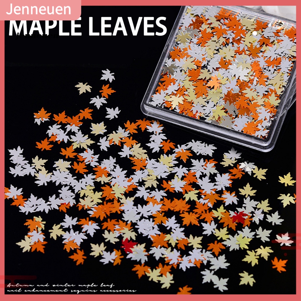 1 Hộp Nhãn Dán Trang Trí Móng Tay An Toàn Hình Lá Phong Lấp Lánh Siêu Mỏng