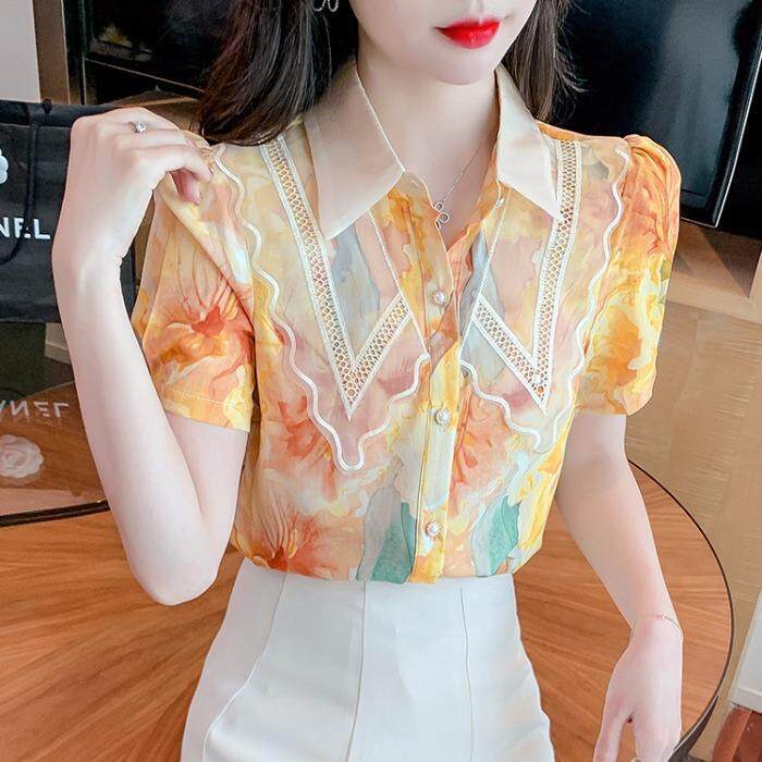 Áo Sơ Mi Chiffon Tay Ngắn Dáng Rộng Thời Trang Mùa Hè Phong Cách Hàn Quốc Cho Nữ