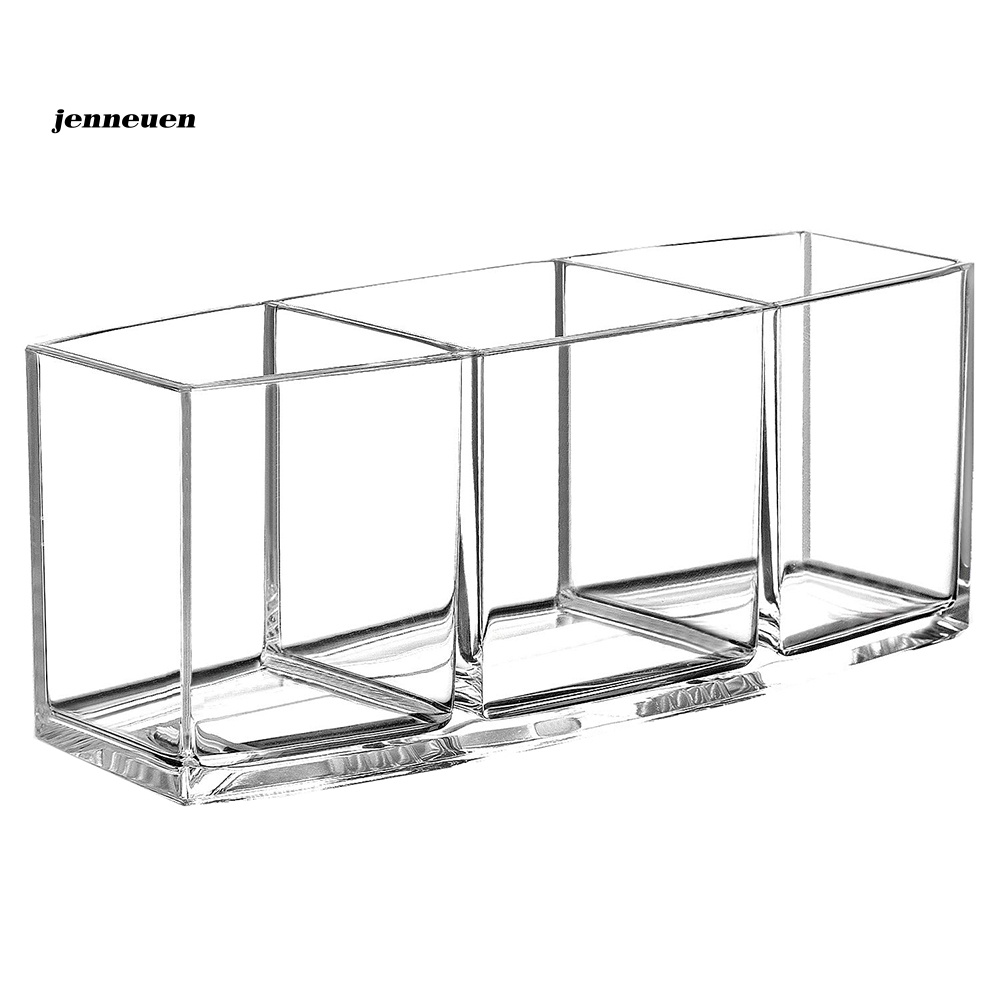 Giá Đỡ Cọ Trang Điểm 3 Ngăn Bằng Acrylic Trong Suốt Tiện Dụng