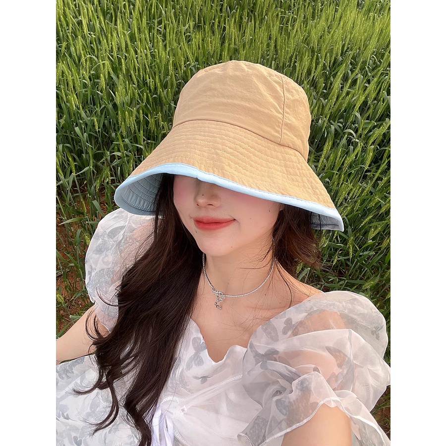 Mũ bucket 2 mặt cải viền màu độc đáo lạ mắt chất liệu thông thoáng mùa hè dã ngoại thời trang phong cách Hàn Quốc mới