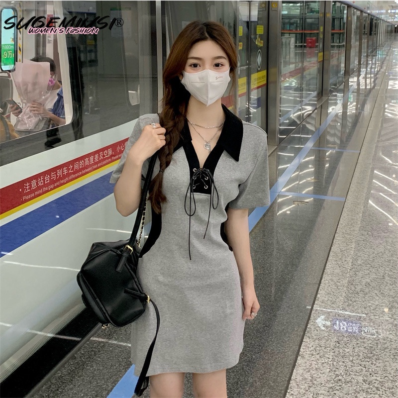 Sugemiusi Đầm Polo Ngắn Tay Ôm Eo Vừa Vặn Mùa Hè Phong Cách Desire Tinh Khiết Cho Nữ