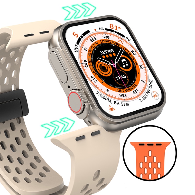 Dây Đeo Silicone Khóa Nam Châm Cho Đồng Hồ Thông Minh Apple Watch Ultra 49mm 44mm 45mm 40mm 41mm 42mm 38mm 45 mm Series 7 8 SE 6