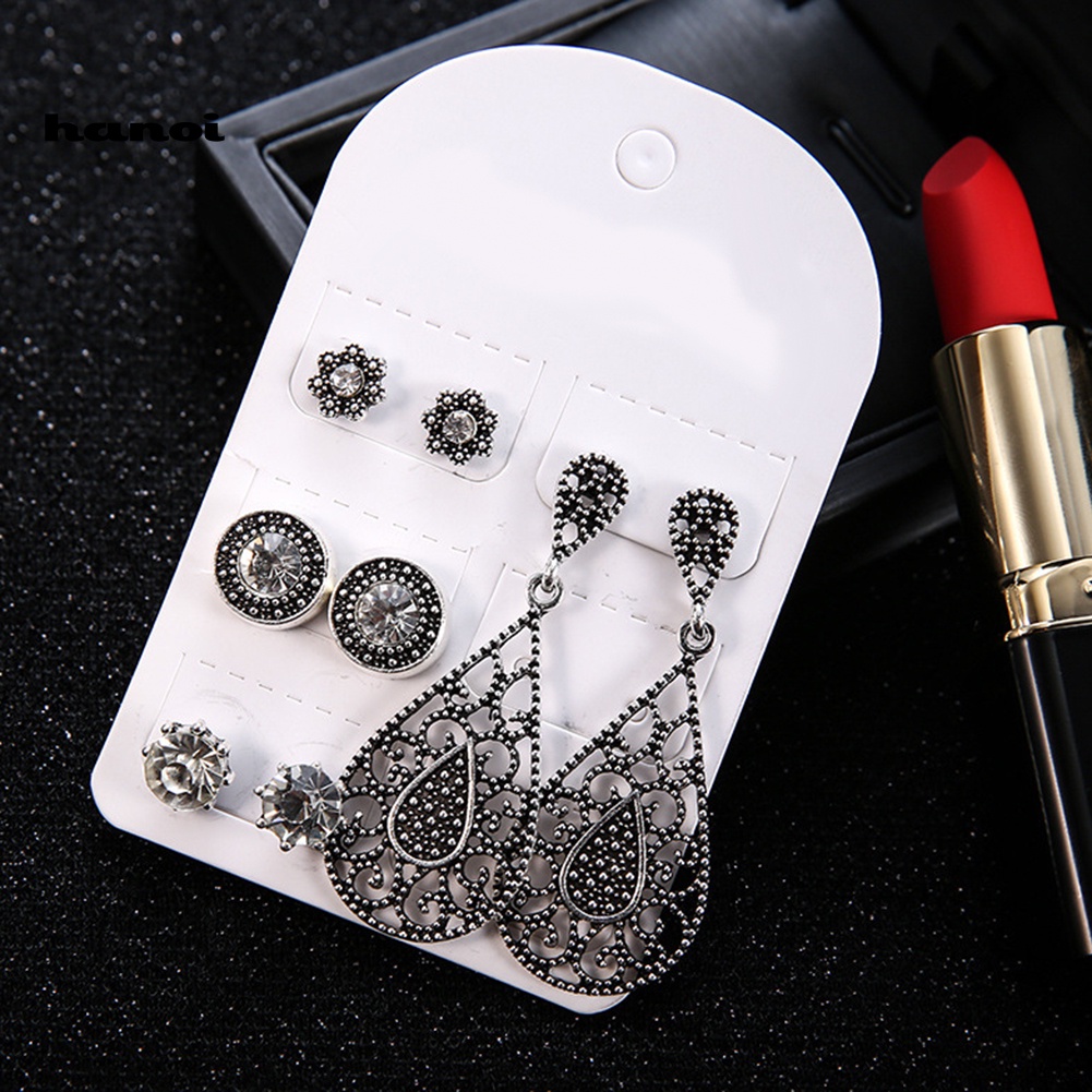 Set Bông Tai Đính Đá Hình Giọt Nước Thời Trang Boho