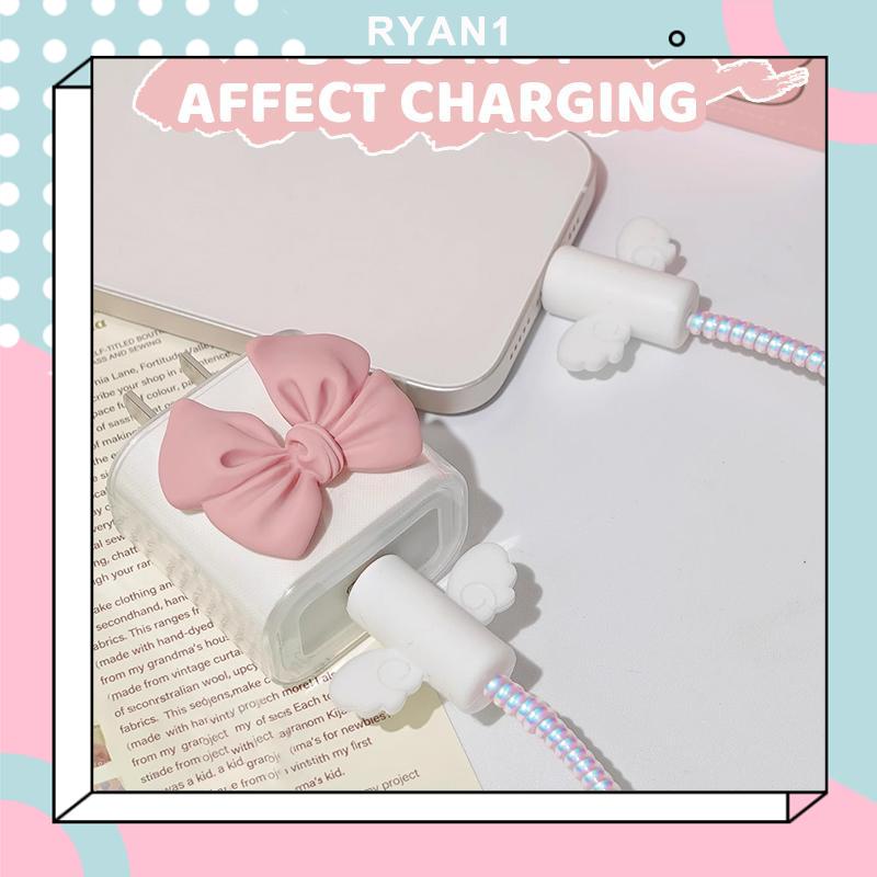 Vỏ Bọc Bảo Vệ Cáp sạc Apple 18 / 20W Hình Nơ Mặt Cười Màu Hồng / Tím Dễ Thương-RN