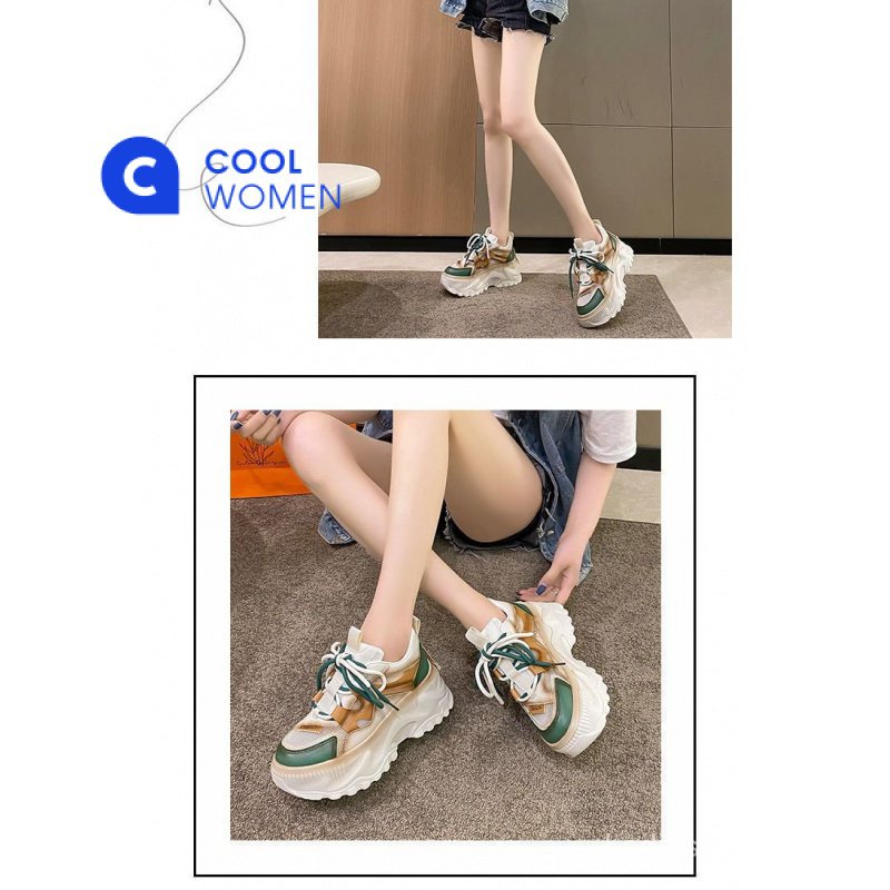 Giày Thể Thao Cao Su Đế Dày 6-8cm Phối Lưới Mũi Tròn Phong Cách Mới 2023 Cho Nữ