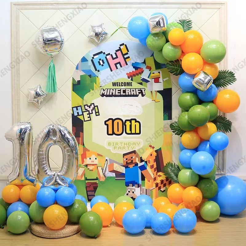 Set 77 Bong Bóng Màng Nhôm Chủ Đề Minecraft Trang Trí Tiệc Sinh Nhật Cho Bé Trai
