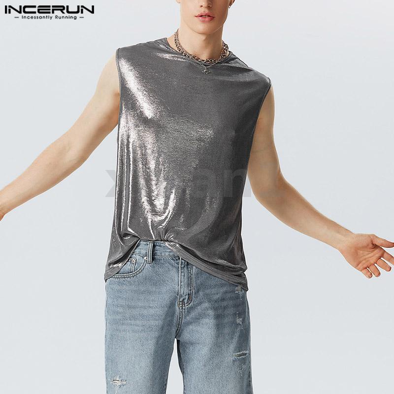 Áo Tank Top Sát Nách Cổ Tròn Đính Kim Tuyến Lấp Lánh Kiểu Vintage Cá Tính Cho Nam