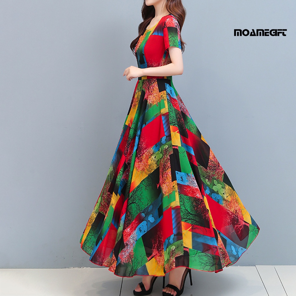 Đầm Dài Dáng Chữ A Viền Lớn In Họa Tiết Đầy Màu Sắc Thời Trang Mùa Hè
