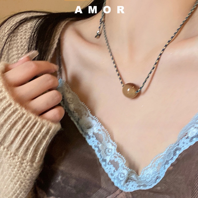 Vòng Cổ Hai Lớp Mặt Bướm Mã Não Thiết Kế Mới Thời Trang Theo Phong Cách Trung Hoa