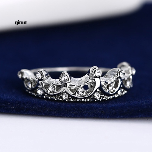 Nhẫn Mạ Bạc Hình Vương Miện Đính Đá Pha Lê Dành Cho Nữ