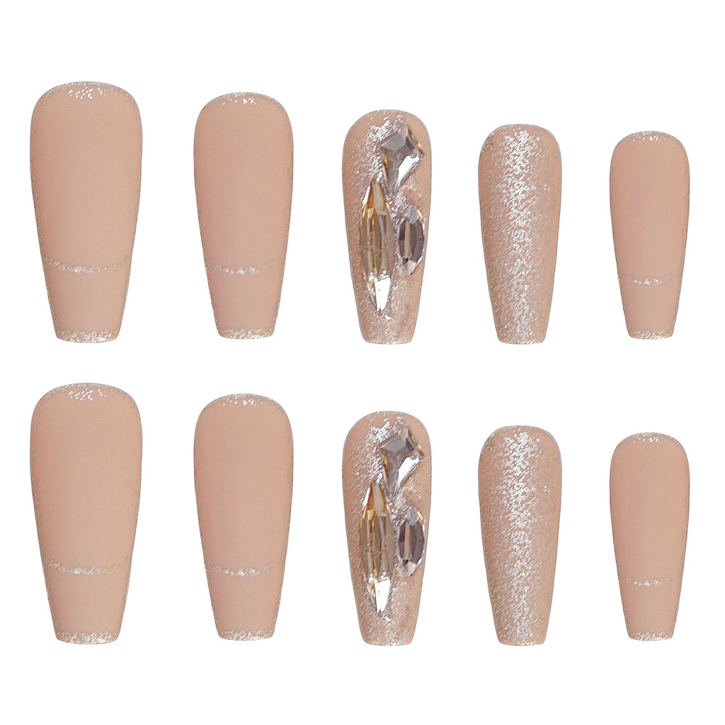 Z Móng Tay Giả Tông Màu Da / Nude Đính Kim Cương Giả Dáng Dài