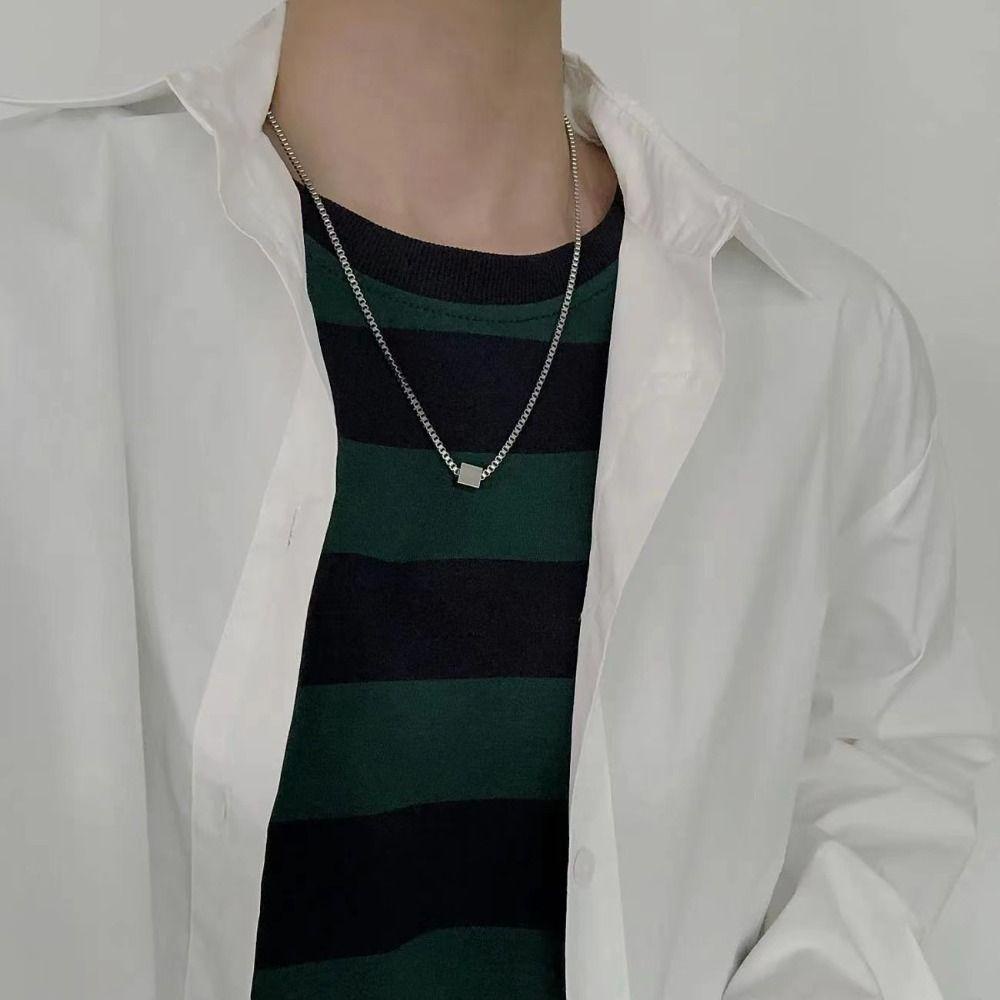 Mxfashionestore Vòng Cổ choker Bằng Thép Titan Mặt Khối Lập Phương Hình Vuông Phong Cách Đường Phố Hàn Quốc Thời Trang Cho Nam