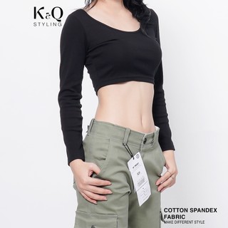 Áo thun croptop tay dài kqstyling cotton 100% ôm body freesize