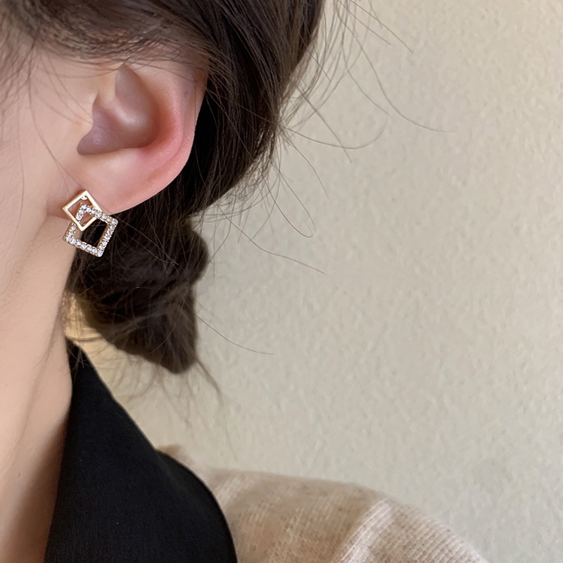Khuyên Tai Bạc Hình Vuông Đơn Giản Phong Cách Hàn Quốc Thời Trang Mùa Hè Hàng Mới Dành Cho