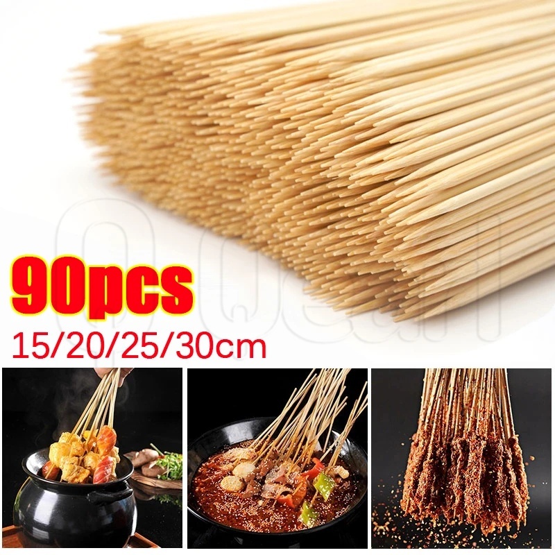 Bộ 90 Xiên Tre Nướng Thịt BBQ / Trái Cây 15 / 20 / 25 / 30cm Dùng Một Lần Tiện Dụng